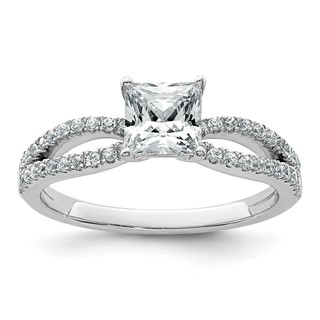 14k White Gold 1 1/4 carat Certified Lab Grown Diamond VS+ F+ Princess Complete Engagement Ring