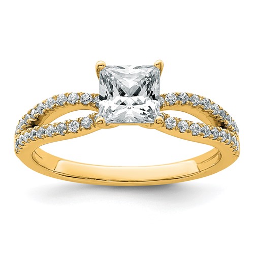 14K Yellow Gold 1.25 Carat Certified Lab Grown Diamond VS+ F+ Princess Complete Engagement Ring