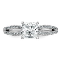 14K White Gold 1.50 Carat Lab Grown Diamond VS+ F+ Princess Complete Engagement Ring view 4