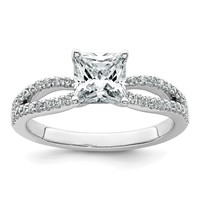 14K White Gold 1.50 Carat Lab Grown Diamond VS+ F+ Princess Complete Engagement Ring view 1