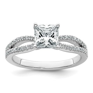 14k White Gold 1 1/2 carat Certified Lab Grown Diamond VS+ F+ Princess Complete Engagement Ring