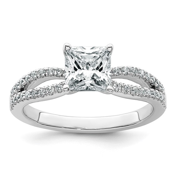 14k White Gold 1 1/2 carat Certified Lab Grown Diamond VS+ F+ Princess Complete Engagement Ring