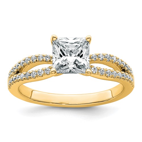 14K Yellow Gold 1.50 Carat Certified Lab Grown Diamond VS+ F+ Princess Complete Engagement Ring