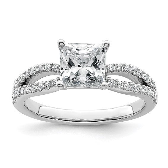 14k White Gold 1 3/4 carat Lab Grown Diamond VS+ F+ Princess Complete Engagement Ring