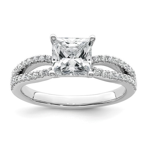 14K White Gold 1.75 Carat Certified Lab Grown Diamond VS+ F+ Princess Complete Engagement Ring
