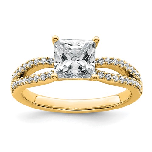 14K Yellow Gold 1.75 Carat Certified Lab Grown Diamond VS+ F+ Princess Complete Engagement Ring