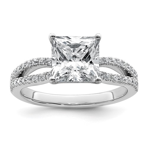14K White Gold 0.25 Carat Lab Grown Diamond VS+ F+ Princess Semi-mount Engagement Ring