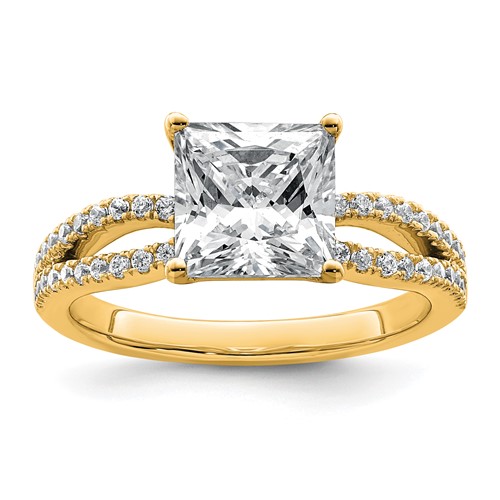 14K Yellow Gold 0.25 Carat Lab Grown Diamond VS+ F+ Princess Semi-mount Engagement Ring