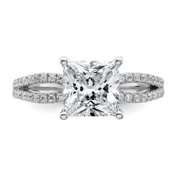 14k White Gold 2 1/4 carat Lab Grown Diamond VS+ F+ Princess Complete Engagement Ring