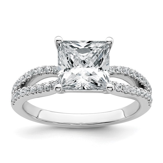 14k White Gold 2 1/4 carat Lab Grown Diamond VS+ F+ Princess Complete Engagement Ring