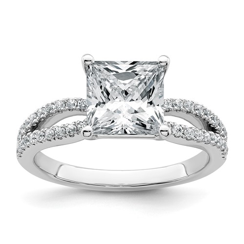 14K White Gold 2.25 Carat Lab Grown Diamond VS+ F+ Princess Complete Engagement Ring