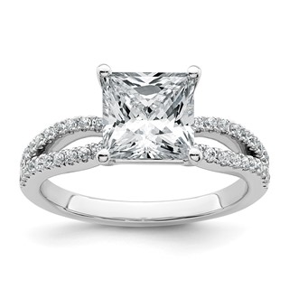 14k White Gold 2 1/4 carat Certified Lab Grown Diamond VS+ F+ Princess Complete Engagement Ring