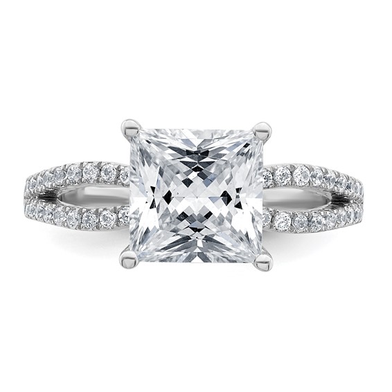 14k White Gold 2 1/2 carat Lab Grown Diamond VS+ F+ Princess Complete Engagement Ring