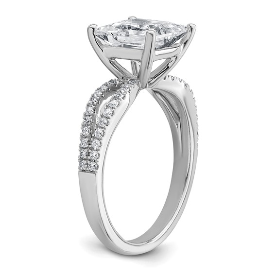 14k White Gold 2 1/2 carat Lab Grown Diamond VS+ F+ Princess Complete Engagement Ring