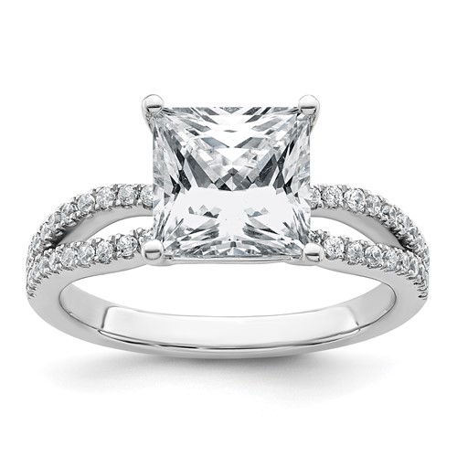 14K White Gold 2.50 Carat Certified Lab Grown Diamond VS+ F+ Princess Complete Engagement Ring