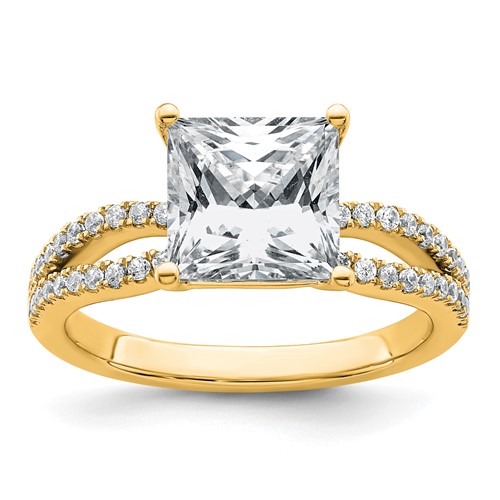14K Yellow Gold 2.50 Carat Certified Lab Grown Diamond VS+ F+ Princess Complete Engagement Ring