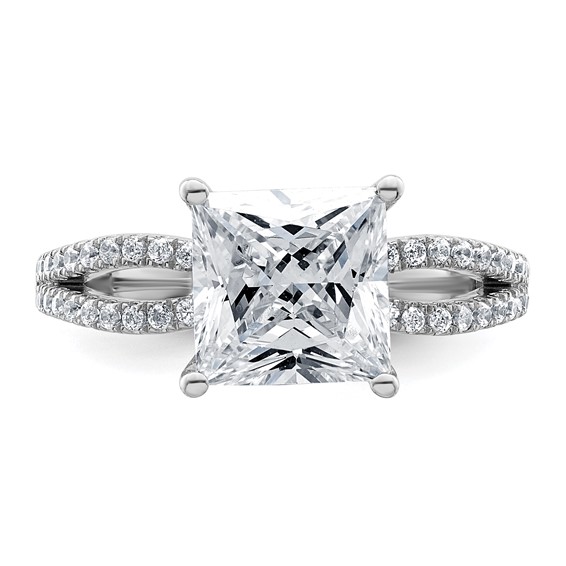 14k White Gold 2 3/4 carat Lab Grown Diamond VS+ F+ Princess Complete Engagement Ring