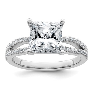 14k White Gold 2 3/4 carat Lab Grown Diamond VS+ F+ Princess Complete Engagement Ring