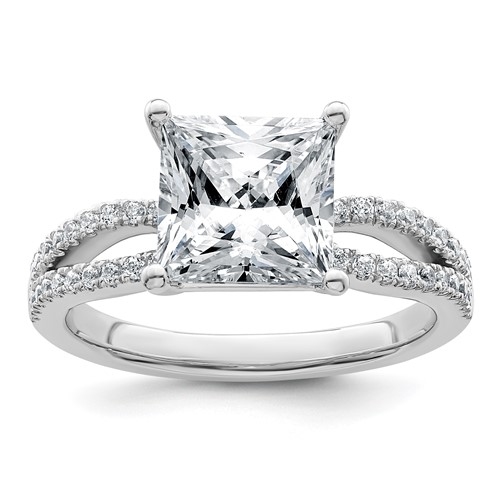 14K White Gold 2.75 Carat Lab Grown Diamond VS+ F+ Princess Complete Engagement Ring