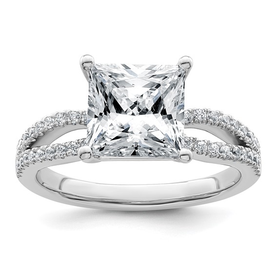 14k White Gold 2 3/4 carat Lab Grown Diamond VS+ F+ Princess Complete Engagement Ring