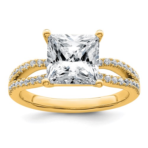 14K Yellow Gold 2.75 Carat Certified Lab Grown Diamond VS+ F+ Princess Complete Engagement Ring