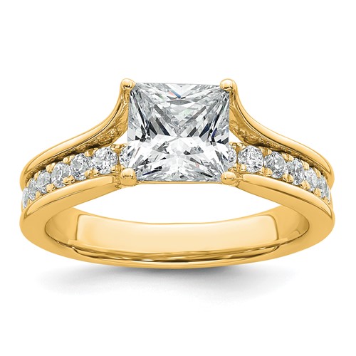 14K Yellow Gold 1.88 Carat Certified Lab Grown Diamond VS+ F+ Princess Complete Engagement Ring