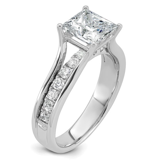 14k White Gold 2 1/2 carat Lab Grown Diamond VS+ F+ Princess Complete Engagement Ring