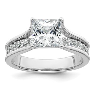 14k White Gold 2 1/2 carat Lab Grown Diamond VS+ F+ Princess Complete Engagement Ring