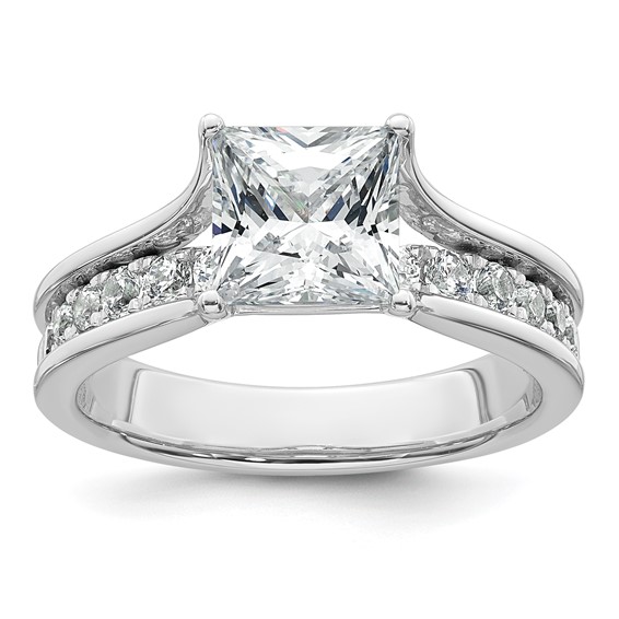 14k White Gold 2 1/2 carat Lab Grown Diamond VS+ F+ Princess Complete Engagement Ring