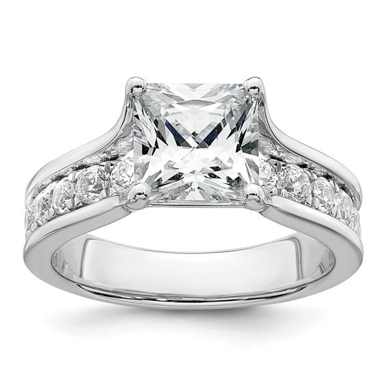 14k White Gold 3 1/6 carat Lab Grown Diamond VS+ F+ Princess Complete Engagement Ring