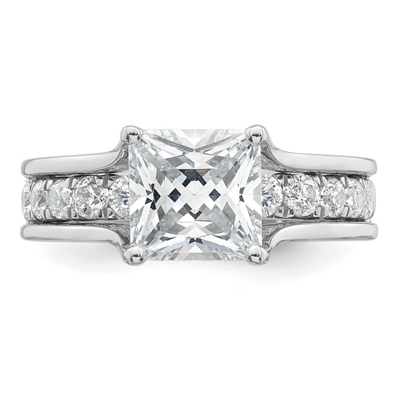 14k White Gold 3 1/6 carat Certified Lab Grown Diamond VS+ F+ Princess Complete Engagement Ring
