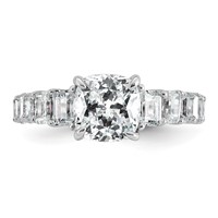14K White Gold 3.38 Carat Lab Grown Diamond VS+ F+ Cushion Complete Engagement Ring view 4