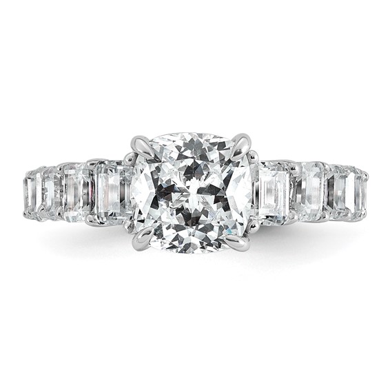 14k White Gold 3 3/8 carat Lab Grown Diamond VS+ F+ Cushion Complete Engagement Ring