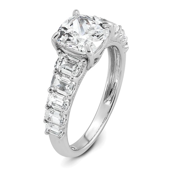 14k White Gold 3 3/8 carat Lab Grown Diamond VS+ F+ Cushion Complete Engagement Ring