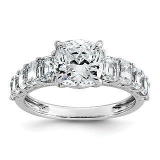 14k White Gold 3 3/8 carat Lab Grown Diamond VS+ F+ Cushion Complete Engagement Ring