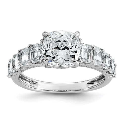 14K White Gold 3.38 Carat Lab Grown Diamond VS+ F+ Cushion Complete Engagement Ring