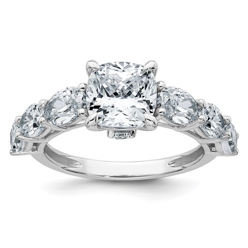14K White Gold 3.75 Carat Lab Grown Diamond VS+ F+ Cushion Complete Engagement Ring
