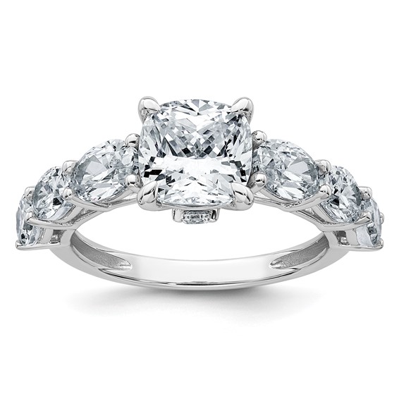 14k White Gold 3 3/4 carat Certified Lab Grown Diamond VS+ F+ Cushion Complete Engagement Ring