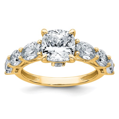 14K Yellow Gold 3.75 Carat Lab Grown Diamond VS+ F+ Cushion Semi-mount Engagement Ring