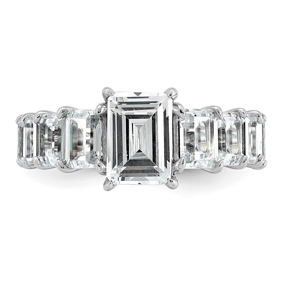 14k White Gold 5 carat Lab Grown Diamond VS+ F+ Emerald Complete Shared Prong Engagement Ring