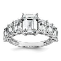 14K White Gold 5 Carat Lab Grown Diamond VS+ F+ Emerald Complete Shared Prong Engagement Ring view 1