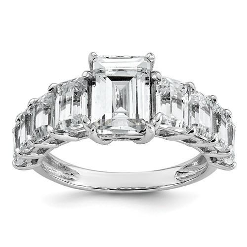 14K White Gold 5 Carat Lab Grown Diamond VS+ F+ Emerald Complete Shared Prong Engagement Ring