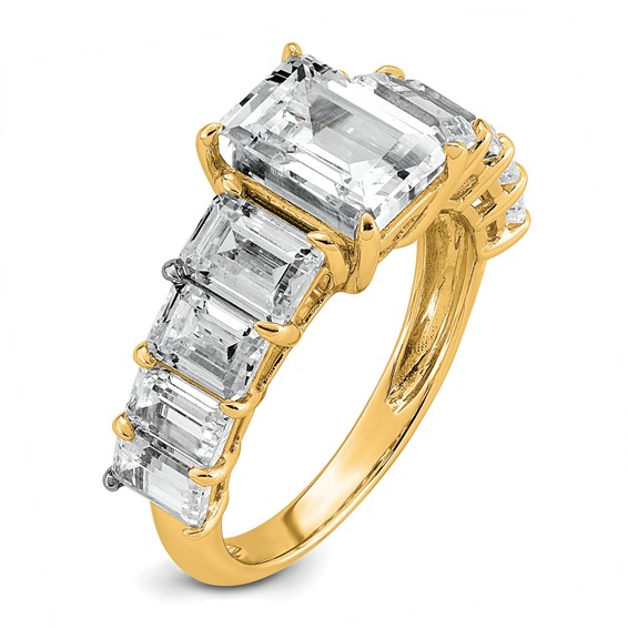 14k 5 carat Lab Grown Diamond VS+ F+ Emerald Complete Shared Prong Engagement Ring