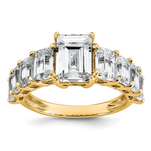 14K Yellow Gold 5 Carat Lab Grown Diamond VS+ F+ Emerald Complete Shared Prong Engagement Ring