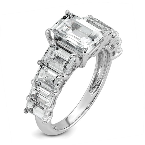 14k White Gold 5 carat Certified Lab Grown Diamond VS+ F+ Emerald Complete Shared Prong Engagement Ring