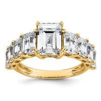 14K Yellow Gold 5 Carat Certified Lab Grown Diamond VS+ F+ Emerald Complete Shared Prong Engagement Ring view 1