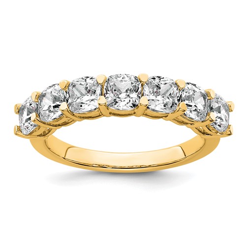 14K Yellow Gold 2.50 Carat Lab Grown Diamond VS+ F+ Cushion Complete Seven Stone Band