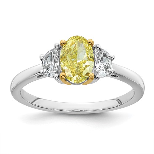 Emma Grace 14K Two-Tone 1.38 Carat Certified Lab Grown Diamond VS+ Oval Vivid Yellow & VS+ F+ Half Moon Complete Ring