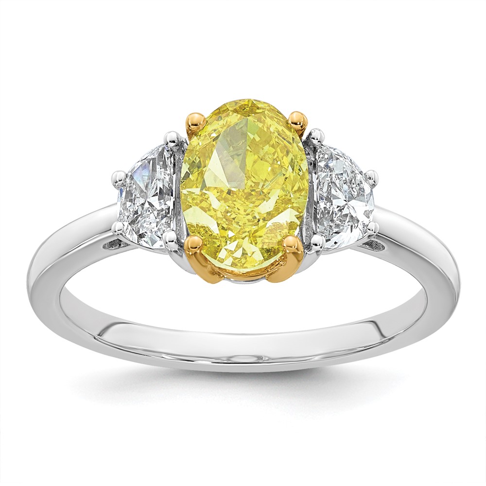 Emma Grace 14K Two-Tone 1.50 Carat Certified Lab Grown Diamond VS+ Oval Vivid Yellow & VS+ F+ Half Moon Complete Ring