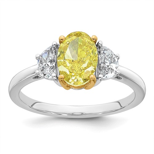Emma Grace 14K Two-Tone 1.50 Carat Certified Lab Grown Diamond VS+ Oval Vivid Yellow & VS+ F+ Half Moon Complete Ring